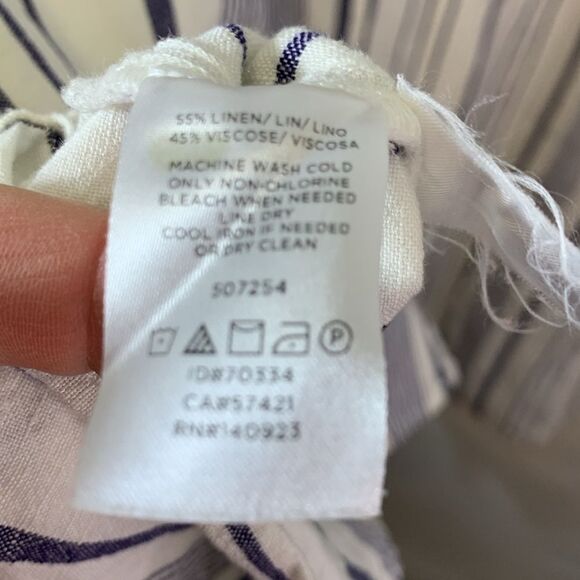 Loft Plus White and Blue Striped V-Neck Button Front SS Midi Shirt Dress Size 16 - Picture 12 of 15